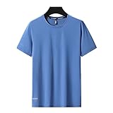 VUIOYRG Rundhals-T-Shirt aus Eisseide, Sommer-T-Shirt aus Eisseidenstoff, schnell trocknende, kurzärmlige Sport-Fitness-T-Shirts (Blau,5XL)
