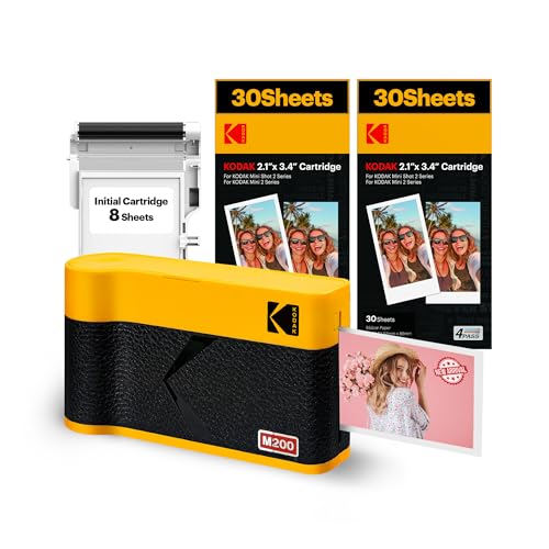 KODAK Mini 2 ERA 4PASS Mobiler Fotodrucker (5,3x8,6cm) (Gelb, Fotodrucker + Paket met 68 Blatts)