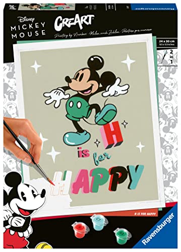 Ravensburger - CreArt H is for Happy / Mickey Mouse - Groß Format - Malen nach Zahlen für Erwachsene - Kreative Aktivitäten - Entspannung - Wandbild - 20129