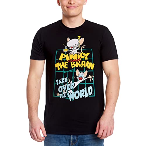 Elbenwald Pinky und der Brain T-Shirt Take Over The World Frontprint Baumwolle Herren Damen schwarz - S