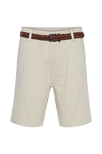 Indicode Ledian Herren Leinenshorts Kurze Leinenhose Bermuda mit Gürtel Regular Fit, Größe:L, Farbe:Beige (007)