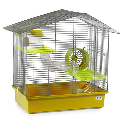 decorwelt Hamsterkäfige Gelb Außenmaße 58,5x38,5x55 Nagerkäfig Hamster Plastik Kleintier Käfig mit Zubehör