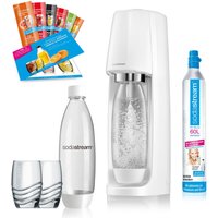 SodaStream Easy Wassersprudler-Set mit CO2-Zylinder, 2x 1 L PET-Flasche, 2x Trinkgläser, 6x Sirupproben, weiß