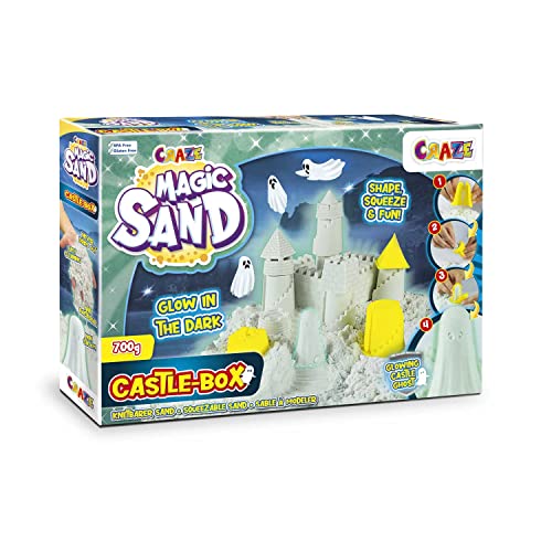 CRAZE Kinetischer Leuchtsand Magic Sand Castle Box Glow in The Dark 700G knetbarer Leucht-Spielsand Indoor Set 29787, Mix