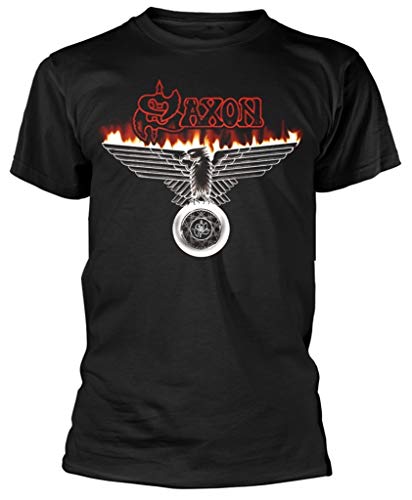 Saxon 'Burning Wheels of Steel' (Black) T-Shirt (Large)