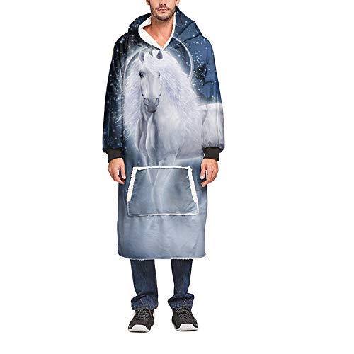 Mateju Kapuzenpullover Decke mit Kapuze, 3D Übergroße Hoodie Sweatshirt Tragbare Decke Hoodie Fronttasche Ultra Plüsch Pullover Weiche Warme Riesen Unisex (Eine Größe(110cm/43in),Pferd)