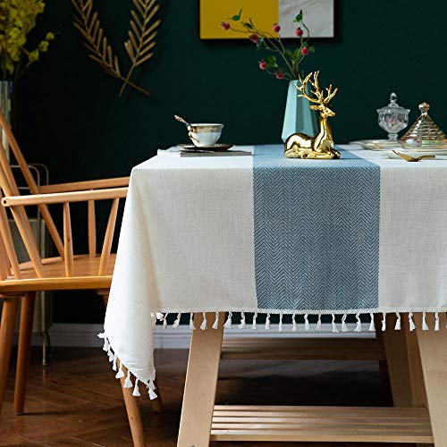XQSSB Quadrat Tischdecke Alltägliche Küchentischdecke Verschleißfest für Den Innenbereich Dekorative Tischdecke Design Blau A 135 × 260cm