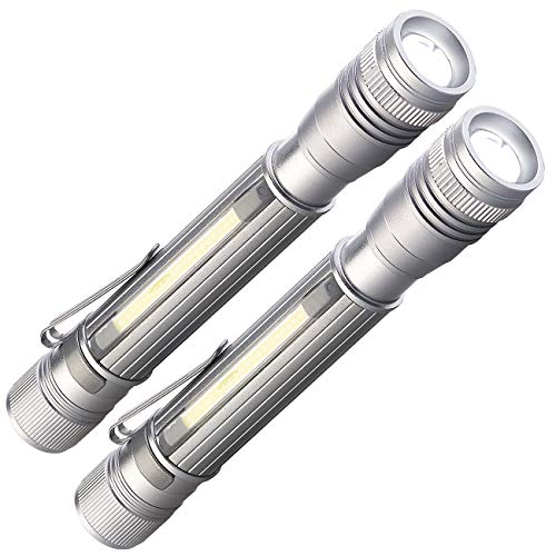 KryoLights Taschenlampe Akku: 2er-Set 2in1-Akku-Profi-Pen-Light & Arbeitsleuchten mit COB-LEDs, USB (Taschenlampen USB)