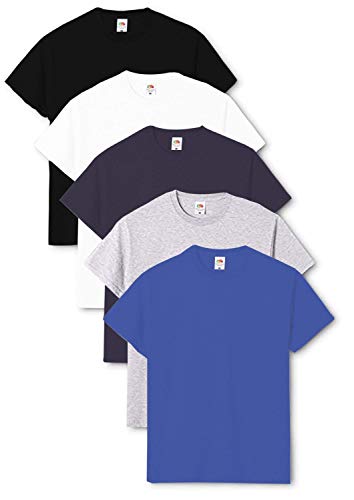 FRUIT OF THE LOOM Valueweight Herren Kurzarm T-Shirt (5er Pack) Gr. L, Schwarz/Weiß/Deep Navy/Heather Grey/Royal Blue