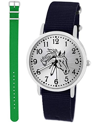 Pacific Time Mädchen Uhr Analog Quarz mit 2 Textilarmband 10411 blau grün