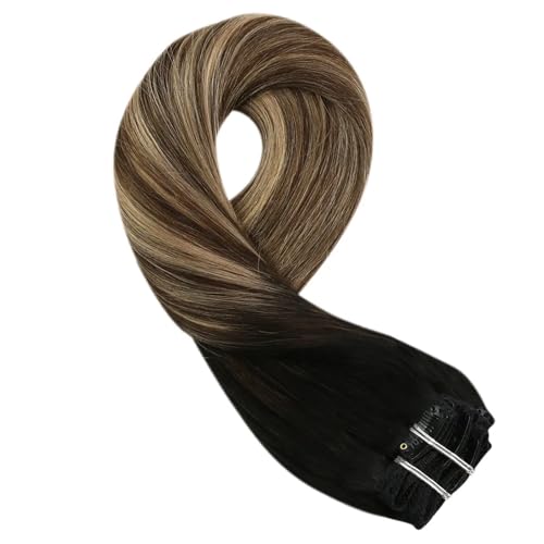 Clip-in-Haarverlängerungen, Echthaar, seidig glatte Haarverlängerung, blonde Haarverlängerung (Color : 1B-3-27, Size : 20 INCHES_)=45%_120G/SET)