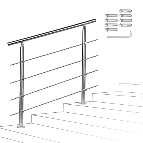 Sonnewelt Edelstahl Handlauf Geländer Treppengeländer 160 cm mit 4 Querstreben Montagematerial Wandhandlauf Wandhalterung Innen & Außen