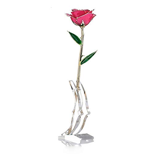 Tnfeeon 24 Karat Gold Rose mit Langem Stiel in Geschenkbox Pink Getaucht
