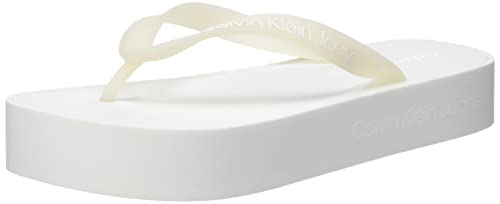 Calvin Klein Damen Flatform-Logo für Strandsandalen Flip Flop, Cremeweiß und hellweiß, 38 EU