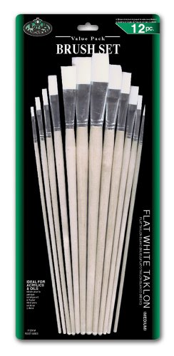 Royal & Langnickel RSET-9605 - White Taklon 12-teiliges Flachpinsel Set mit langem Griff