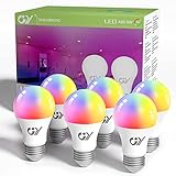 GY-Smartbirne E27,9W A60 W-Lan Lampe,Intelligente LED-Hausbirne,800 Lumen,3000K-6500K Weiß und RGB,Steuerungs-App kompatibel mit Alexa Echo / Google Home ,automatische Musikanpassung，6 Stück
