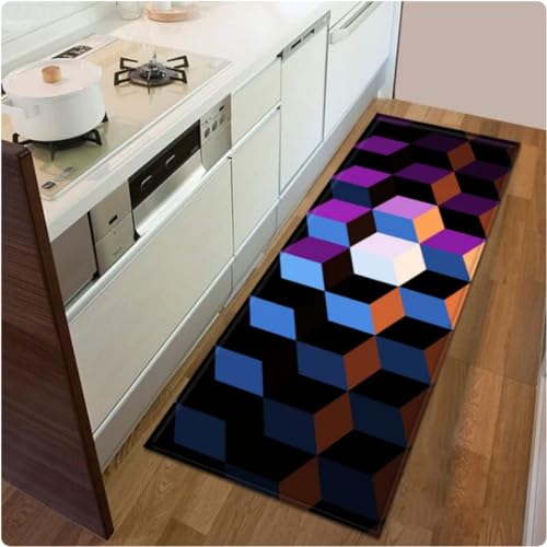 REIWAN Moderne Geometrische Muster-Küchenmatte, Schlafzimmer-Eingangs-Fußmatte, Wohnzimmer-Dekor-Teppich, Balkon Badezimmer Anti-Rutsch-Fußmatte