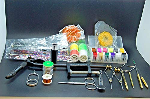 Olax Fliegenbinden Werkzeug Kit mit Schraubstock, Faden, Whip Finisher, Draht, Spulen, Hechelklemme