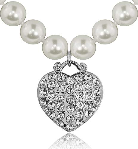 LUISIA® Perlen Kette mit Strass Herz und Kristallen von Swarovski® - Zauberhaftes Schmuck Collier zum Dirndl, Brautkleid oder Abendkleid