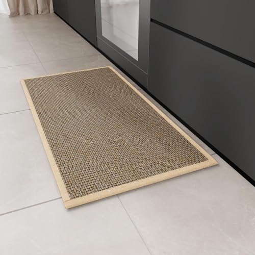 KMVIZI Küchenteppich Waschbar rutschfest, Gewebte Teppich Läufer, Küchenläufer Saugfähig, Modern Bettvorleger Schlafzimmer Eingangsteppich Lang Läufer Teppich für Flur, Braun, 50x80cm