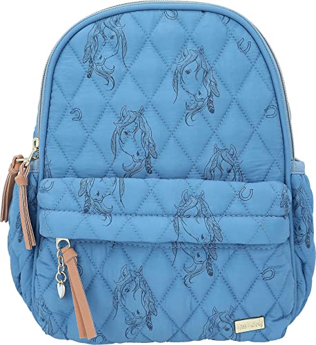 Depesche 12026 Miss Melody Blue Quilt - Rucksack für Kinder mit Pferde-Muster und Steppnaht-Optik, Tasche in Blassblau mit längenverstellbaren Schultergurten