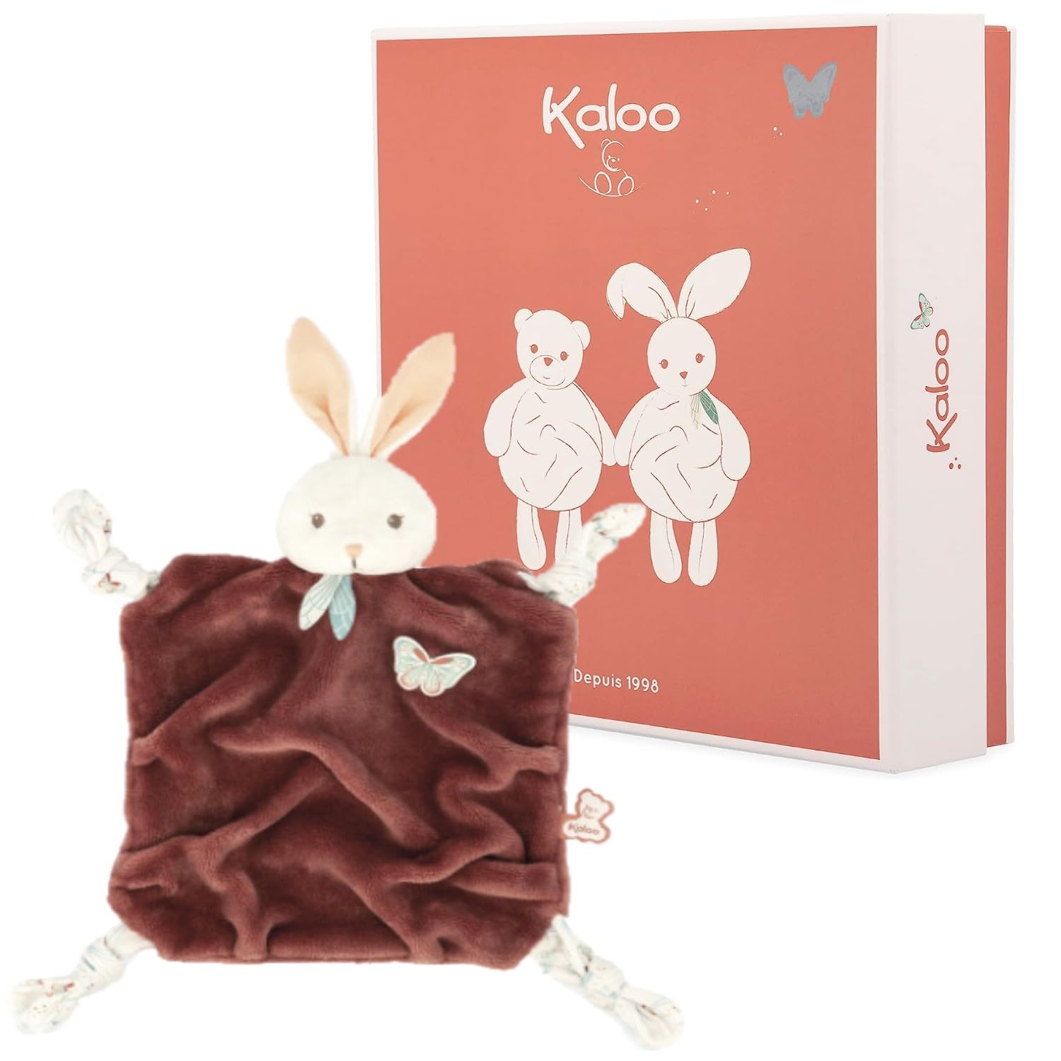 KALOO - Plume - Hasen-Trösterchen, Zimtfarben 26 cm Baby-Schmusetuch, Ultra-Weich - Tastsinn - Hübsche Personalisierbare Geschenkbox - Ab Geburt, K214005