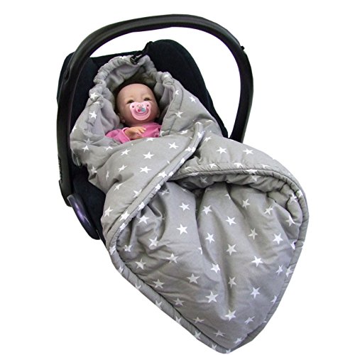 BAMBINIWELT Einschlagdecke Babydecke Decke für Babyschale Kinderwagen mit Fleece universal (Sterne grau)