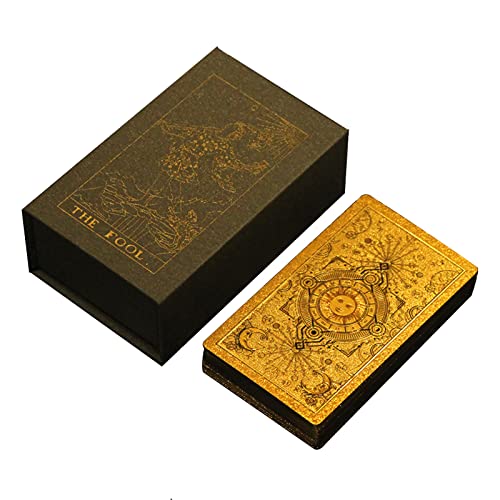 ZHIRCEKE Goldfolie Vintage Tarotkarten - Tarot-Deck Mit Reiseführer Wasserdichtes Holografisches 80-Tarot-Deck-Set Aus PVC Wahrsagendes Spiel