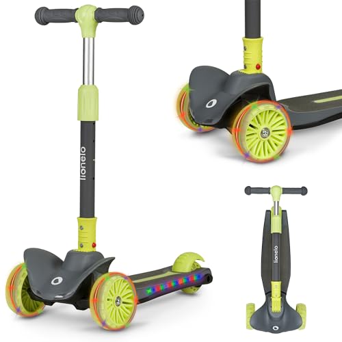 LIONELO Timmy Balance-Roller für Kinder von 3 Jahren bis zu 50 kg, Dreirädriger Kinderroller mit Höhenverstellung, Rutschfester Plattform, Bremse, Rädern und LED-Plattform