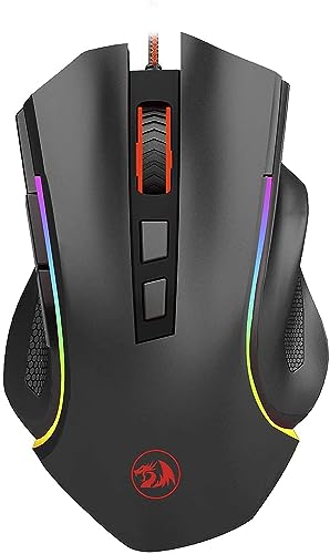Redragon M607 Griffin Gaming Mouse, Pixart PMW3212 7200 DPI Optical Sensor, RGB Customizable Lighting, 7 Programmable Buttons, Integrated Memory, Switches 10 Million Clicks, schwarz