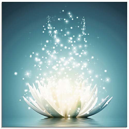Artland Qualitätsbilder I Glasbilder Deko Glas Bilder 50 x 50 cm Botanik Blumen Seerose Digitale Kunst Blau F1RG Magie der Lotus-Blume türkis