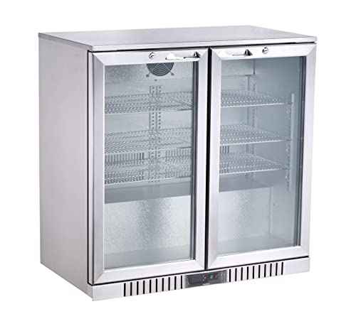 METRO Professional GBC3002S Glastür-Kühlschrank, Edelstahl/Aluminium/Hartglas, 6 verstellbare Einlegeböden, automatische Abtauung, 198 L, LED Beleuchtung, silber, EEK: D