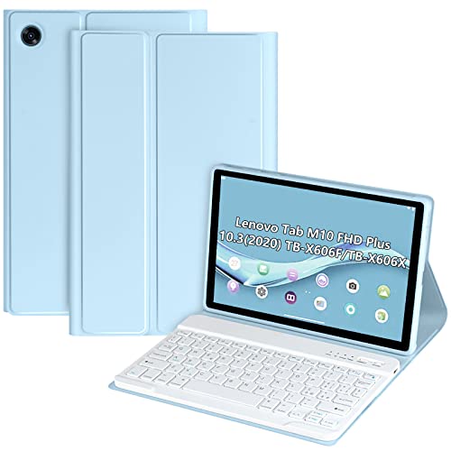 Tastaturhülle für Lenovo Tab M10 FHD Plus 10.3, italienische Tastatur kabellos für Lenovo Tab M10 mit abnehmbarer Tastaturhülle für Lenovo 10.3 Automatisch aufwachen (blau)