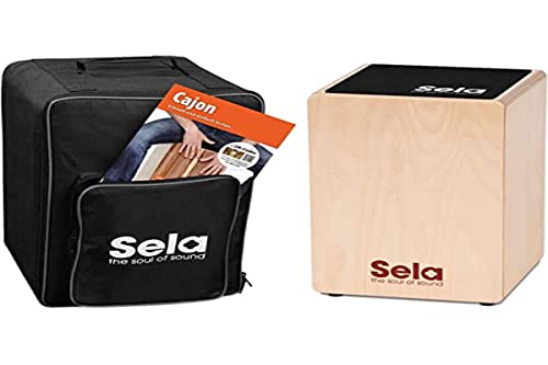 Sela SE 119 Primera Cajon Natur Einsteiger Bundle mit Sela Snare System, aufgebaut, Rucksack, Sitzpad, Schule, CD, DVD