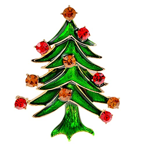 Brosche Weihnachtsbaum-Brosche, Strass-Grüne Emaille-Pflanzen-Brosche, Weihnachts-Accessoires, Kleid, Pullover-Zubehör Damen-Brosche (Color : Gold)