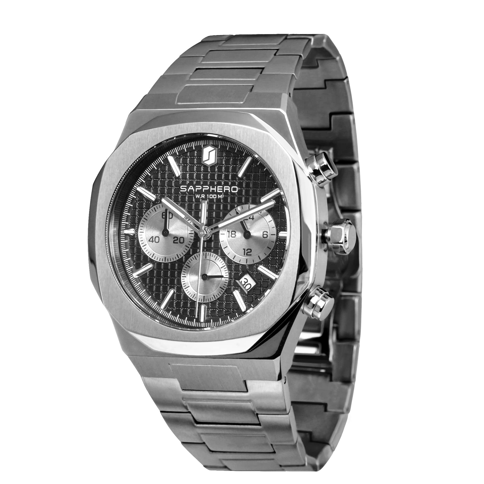 SAPPHERO Armbanduhr Herren Uhr Herren Edelstahl Japanisches Quarz-Uhrwerk 100M Wasserdicht Chronograph Multifunktional mit Date Lässig Business Uhren Männer