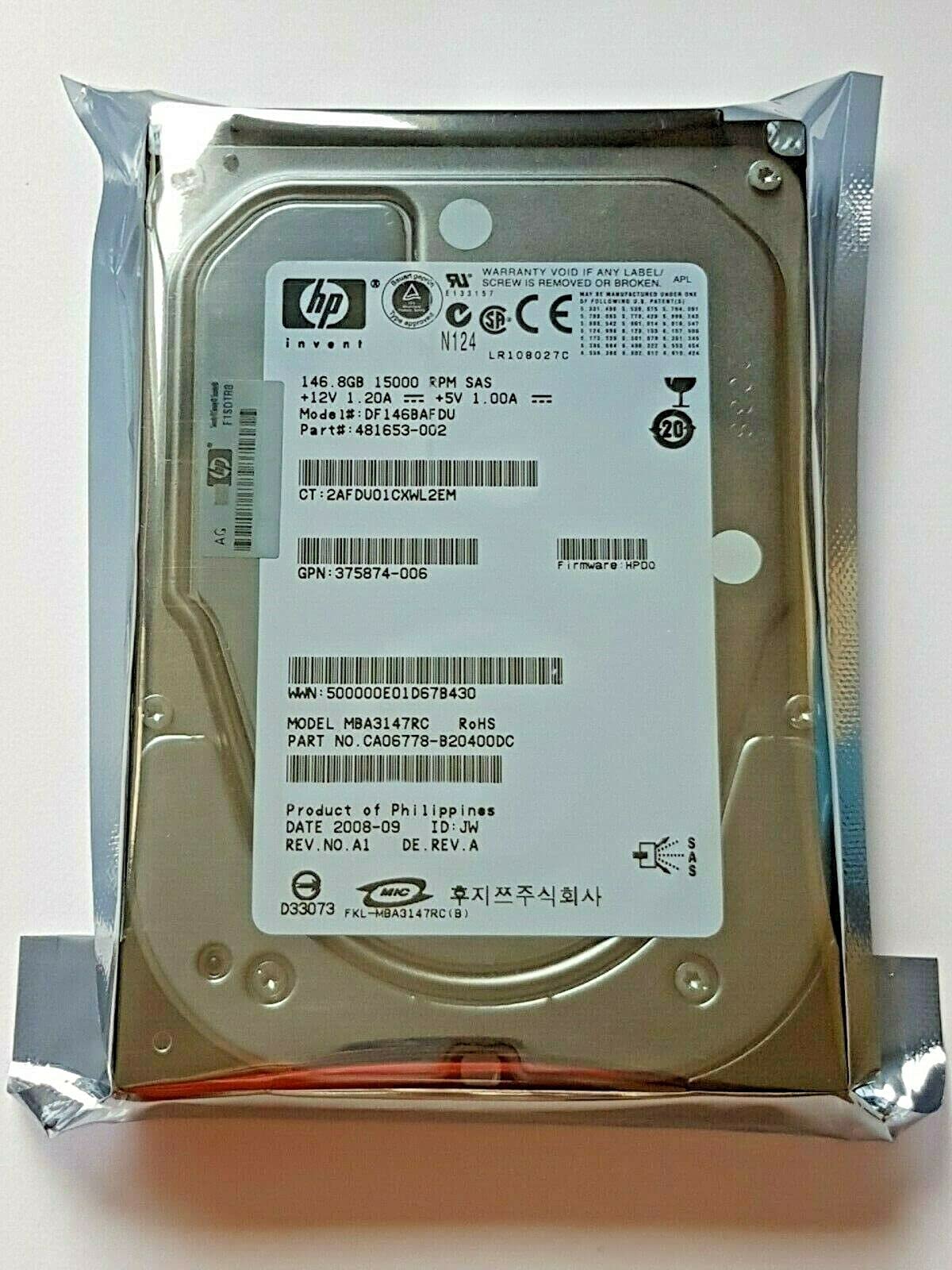 146.8 GB SAS DF146BAFDU Internal 15000 RPM 8MB HDD 3.5" Festplatte