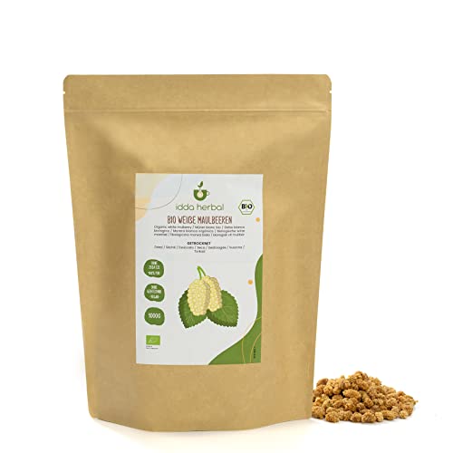 BIO Maulbeeren weiß (1kg), Bio Maulbeeren getrocknet, weiße Maulbeeren Bio, Maulbeeren aus kontrolliert biologischem Anbau, 100% rein und naturbelassen
