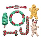 KIKAPA 7-Teiliges Weihnachtsset für Haustiere, Baumwollseil-Spielzeug, Zahnreinigung, Hundeseil-Spielzeug, Weihnachts-Kautrainingsspielzeug