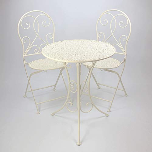 3 tlg. Bistro Set “White Romance” aus Metall, weiß, Gartenmöbel Sitzgruppe Tisch + 2 Stühle