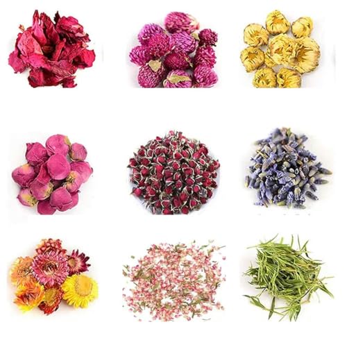 9 Beutel natürliche getrocknete Blumen, Rose, Lavendel, Jasmin-Kräuter-Set, DIY-Seife, Kerze, Bad, Harz-Schmuckherstellung, Heim-Hochzeitsdekoration-9 Beutel A