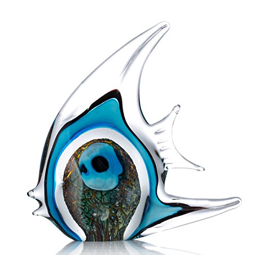 Tooarts Moderne Skulptur Glasskulptur Designer Skulptur Deko Skulptur Tier Skulptur aus Glas Blaue Streifen Tropische Fische
