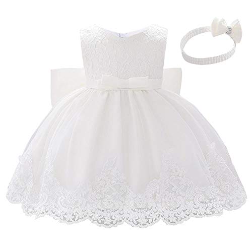 Lito Angels Baby Girls' Spitzenkleider mit Stirnband Geburtstagsparty Hochzeit Blumenmädchen Kleid 18-24 Monate Weiß 426