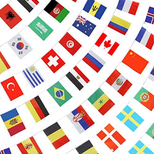 Anley 184Ft 200 Länder String Flag - Internationale Flaggenbanner für Partydekorationen, Bars, Sportvereine, Schulfestivals, Feiern - 8 "x 5", 200 Flaggen, 184 Fuß