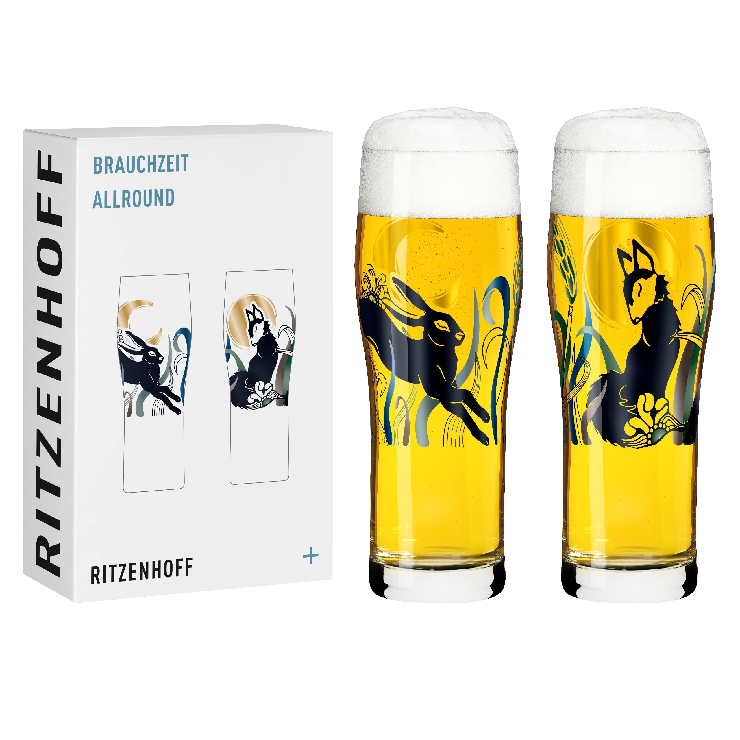 RITZENHOFF 3781001 Trinkglas universal 600 ml – Serie Brauchzeit Nr. 1 – 2 Stk. mit abgestimmtem Motiv – Made in Germany