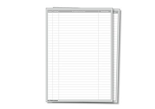 Einlegeblätter für Karteitaschen, 4 beschriftete Spalten, DIN A4, Farbe: Weiß, 100 Stück
