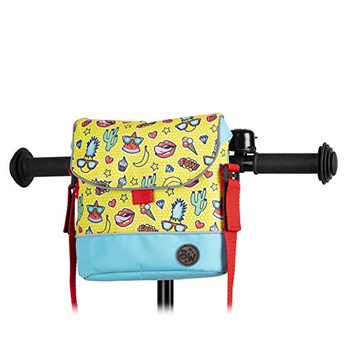 BambinIWelt Lenkertasche für Roller und Fahrrad, Fahrradtasche für Kinder, wasserabweisend, mit Schultergurt (Modell 18)