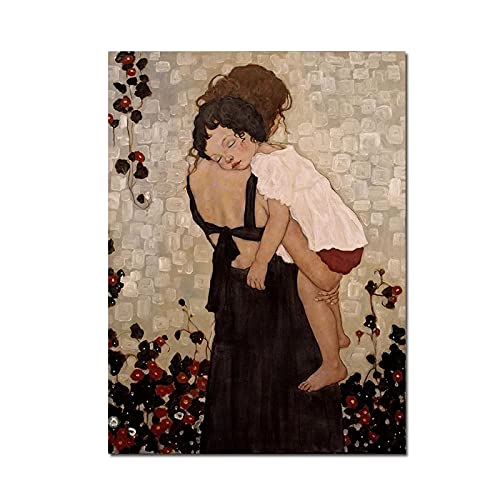 Berühmte Mutter und Sohn von Gustav Klimt Poster und Druck Wandkunst Bild Abstraktes Leinwandbild für Wohnzimmerdekor 50x75cm Rahmenlos