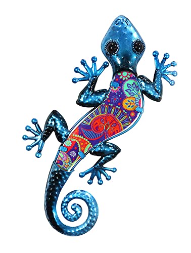 Gecko Wand-Gecko, Blau und Rot, Metall und Glas, Modell Kashmir, H 30 cm