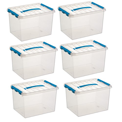 6x SUNWARE Q-Line Box - 22 Liter - 400 x 300 x 260mm - transparent/blau